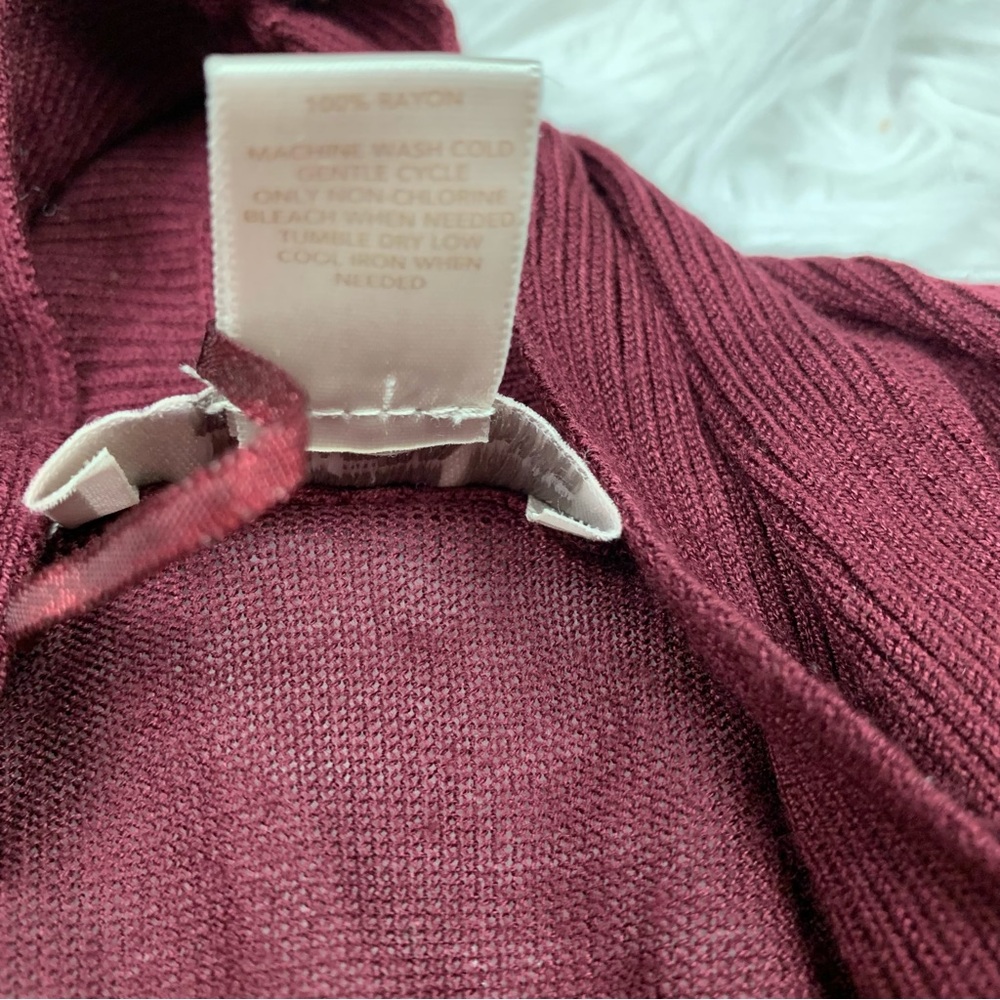 Loft Petite long sleeve open front cardigan mid length burgundy - Picture 6 of 8